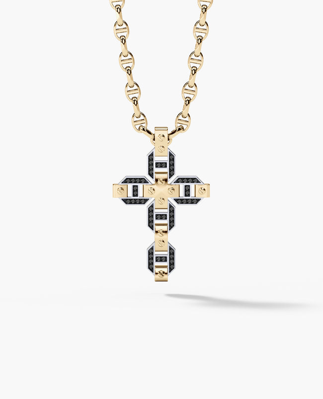 BRIGGS Cross Pendant in Gold with 0.50ct Black Diamonds
